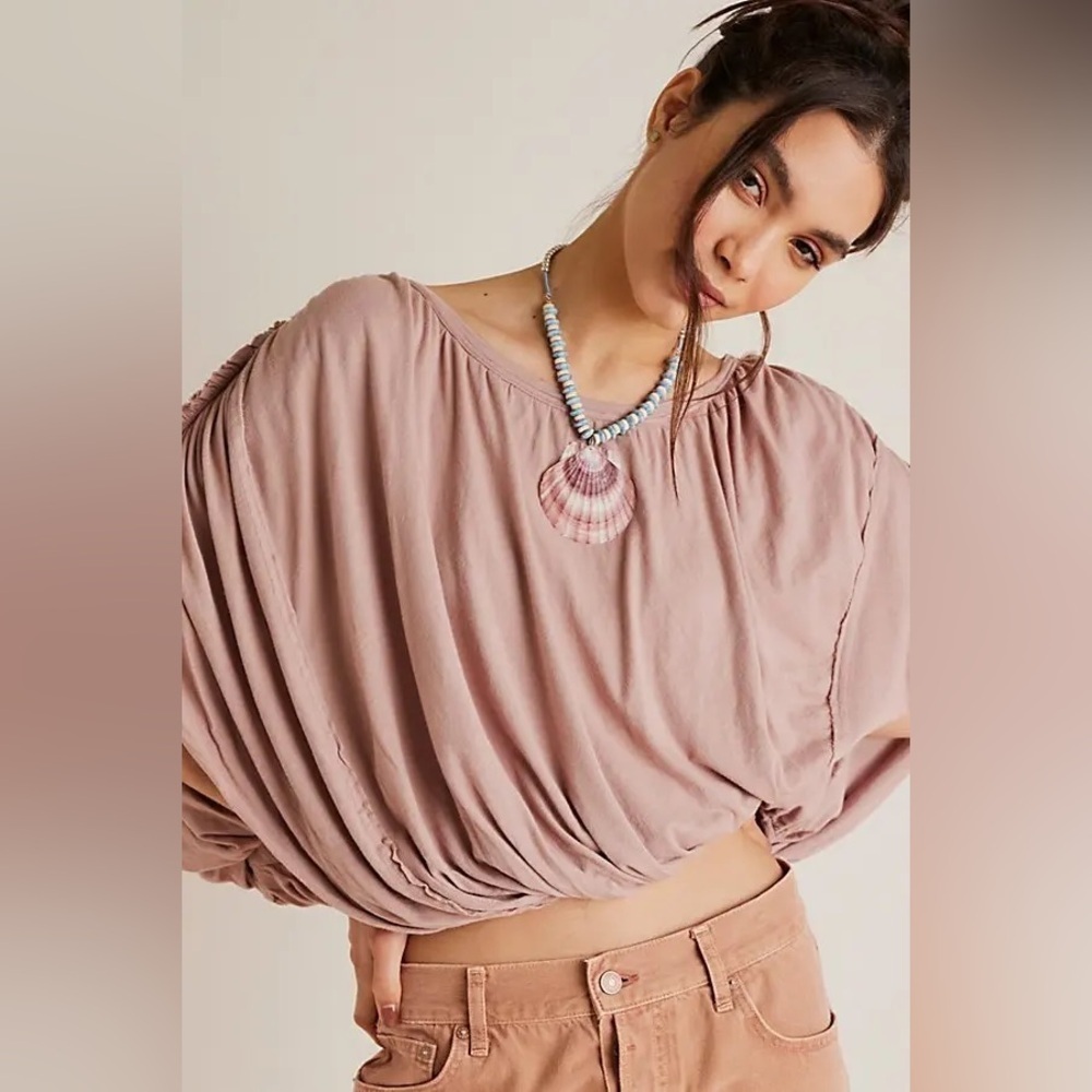 Free people open cut arms billowy arm tie details Mauve Women's Top xs relaxed
